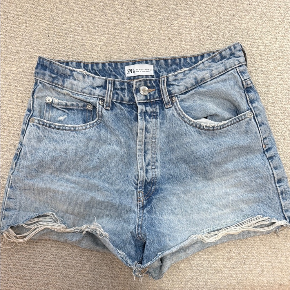 Zara Blue Jean Shorts High-Waisted Distressed